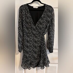 All in Favor Black and White Polka Dot Long Sleeve Wrap Dress
